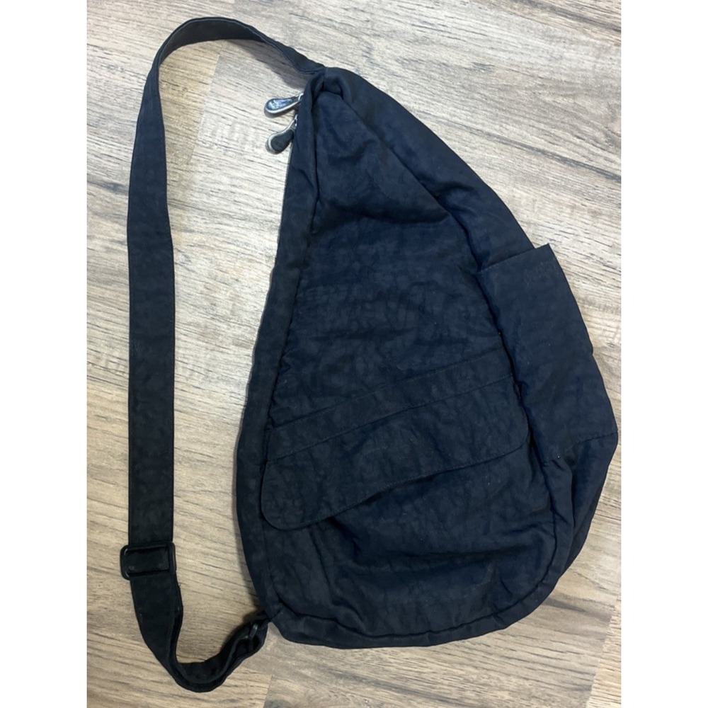 AmeriBag Healthy Back Sling Backpack Black Leather 19" Nylon Crossbody Daypack - Picture 4 of 14